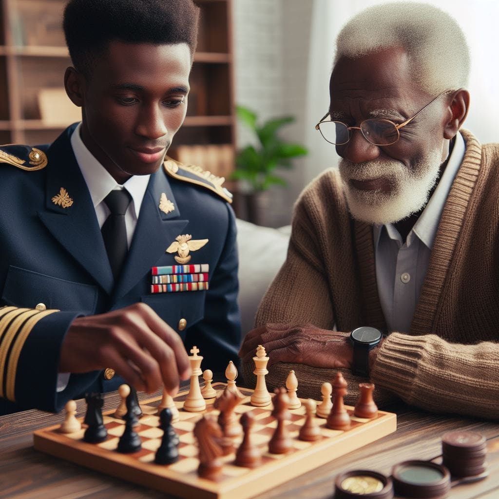 Healthy old man playing chess