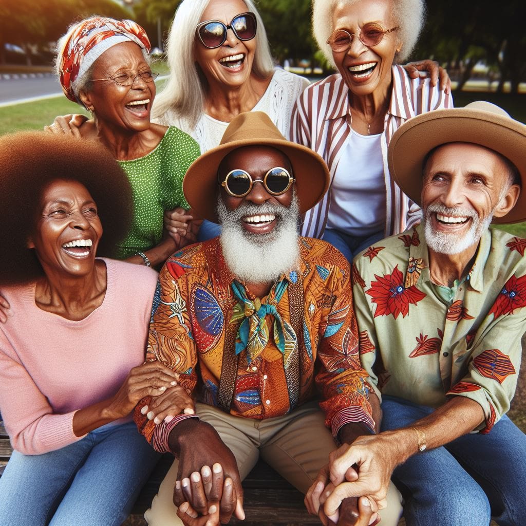 Healthy old man with friends