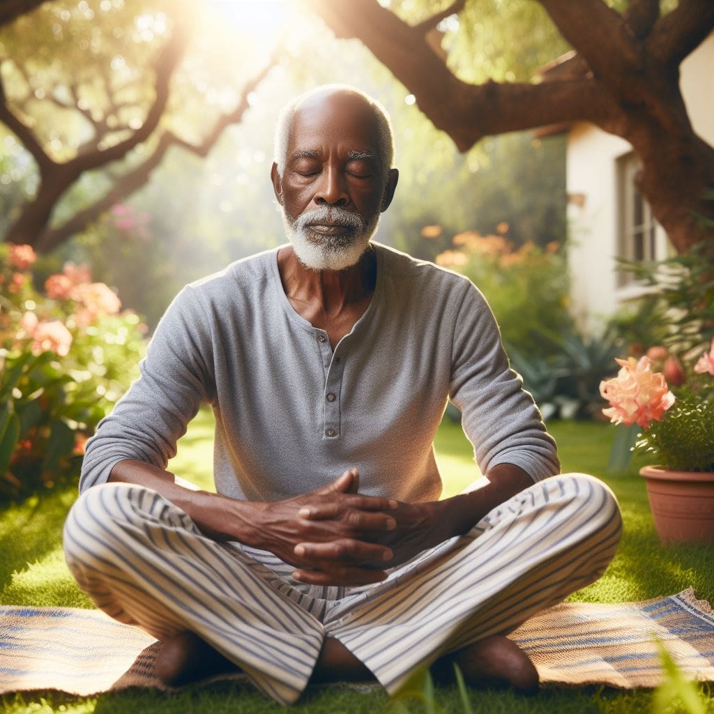 healthy old man meditating