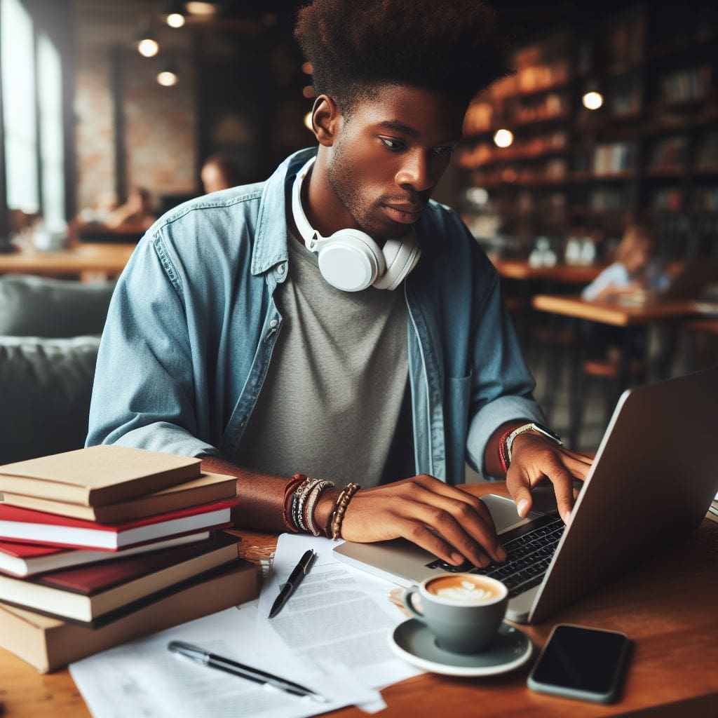 A-descriptive-image-of-a-black-person-researching-for-a-side-hustle