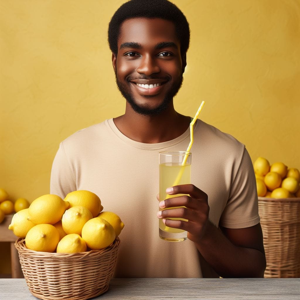 Image of an African man drinking lemon juice to boost his health