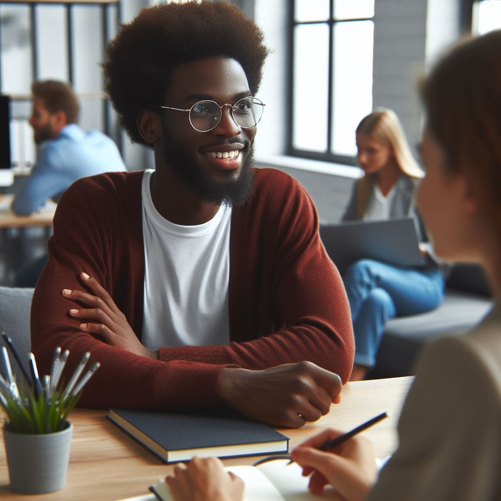 Image-of-a-Black-person-communicating-with-a-colleague-in-a-office