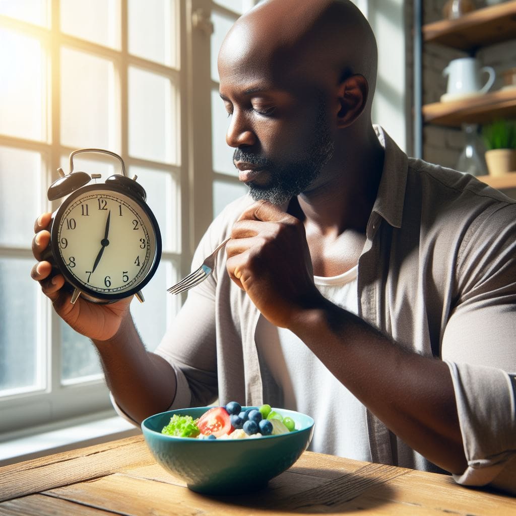 a-black-man-observing-Intermittent-fasting-while-eating-healthy