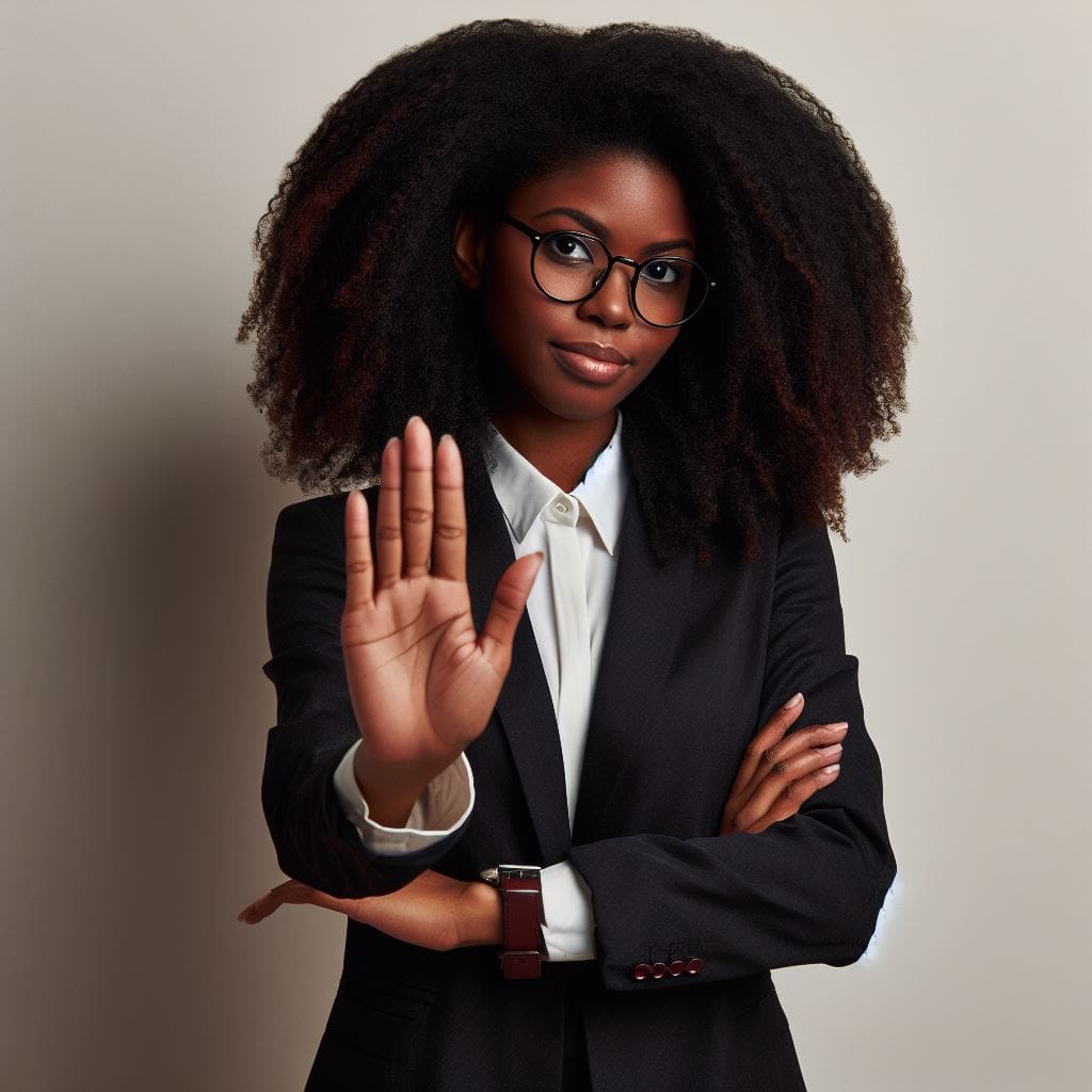 Image-of-a-black-woman-setting-boundaries-by-saying-No