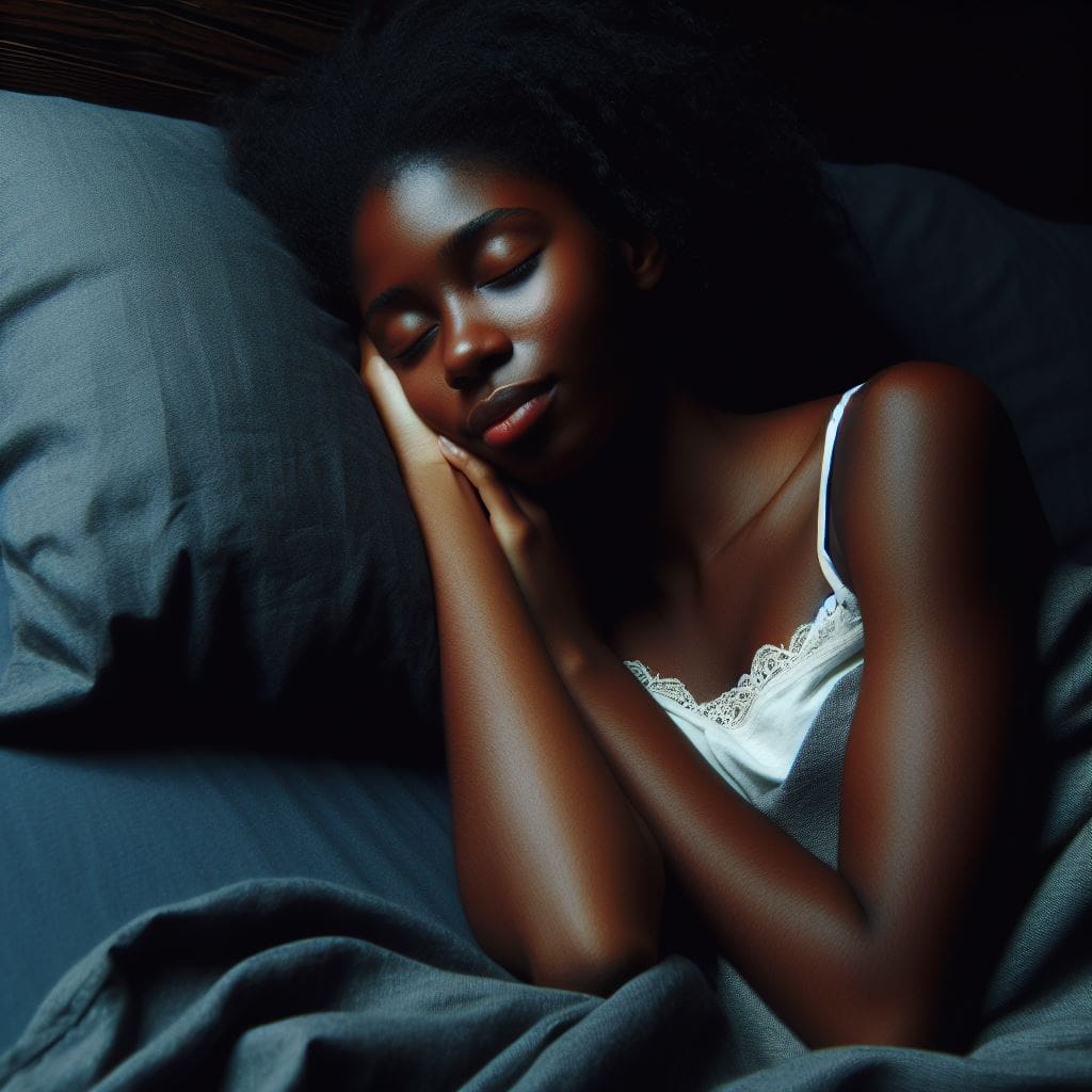 A-black-person-peacefully-sleeping-in-a-dark-and-cozy-bedroom.