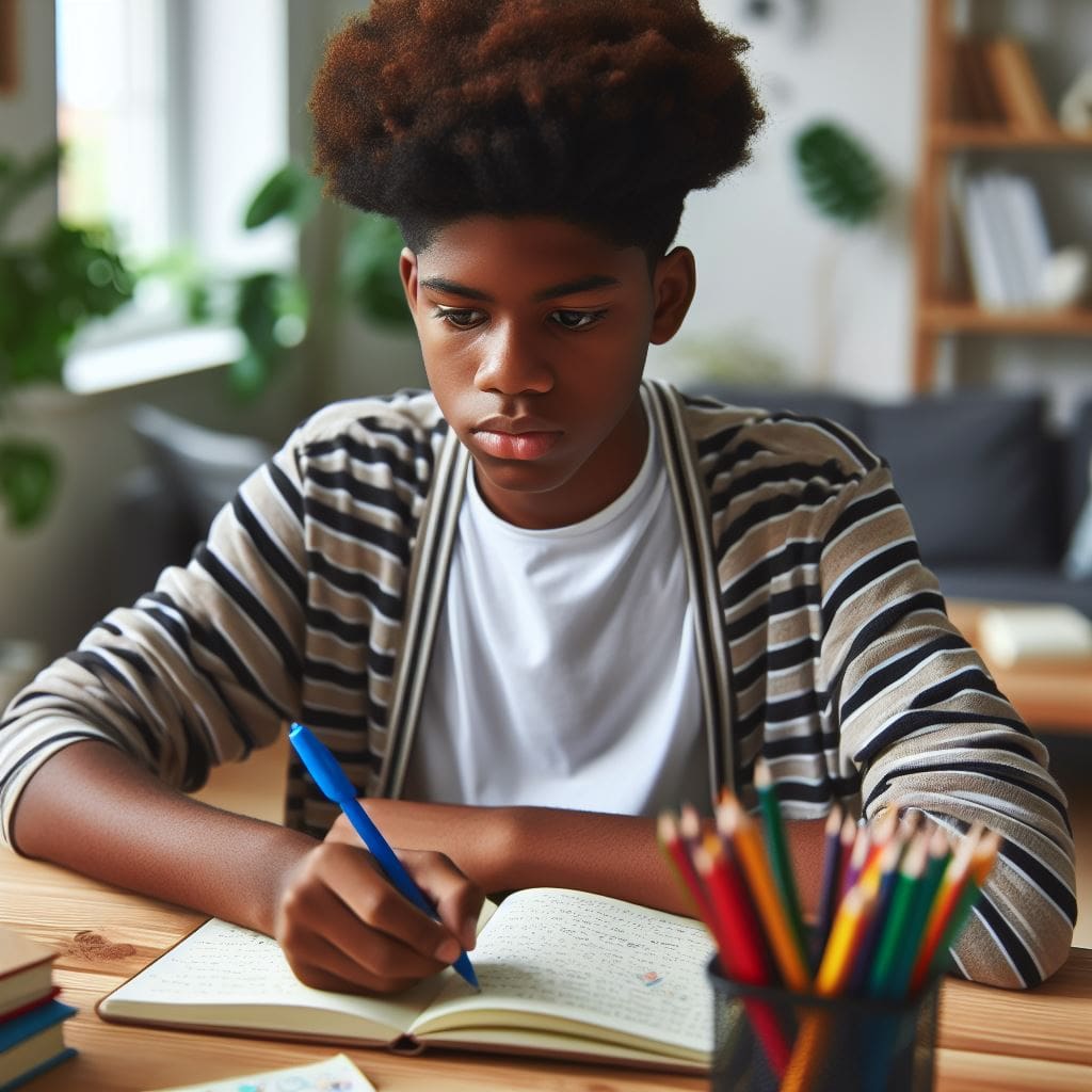 A teenager using healthy coping mechanisms like journaling and goal setting to manage Teenage anxiety