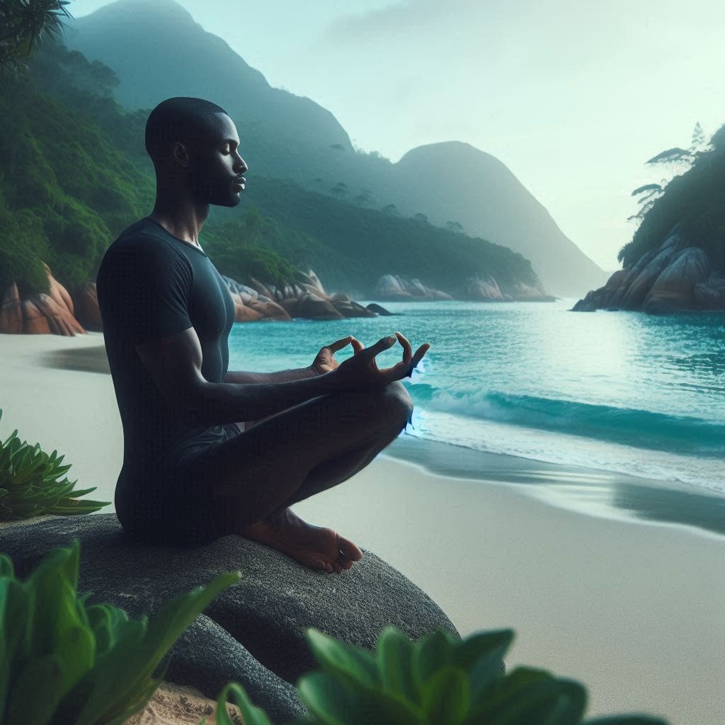 Person meditating in nature to promote mindfulness and reduce stress. An example of mind-body connection