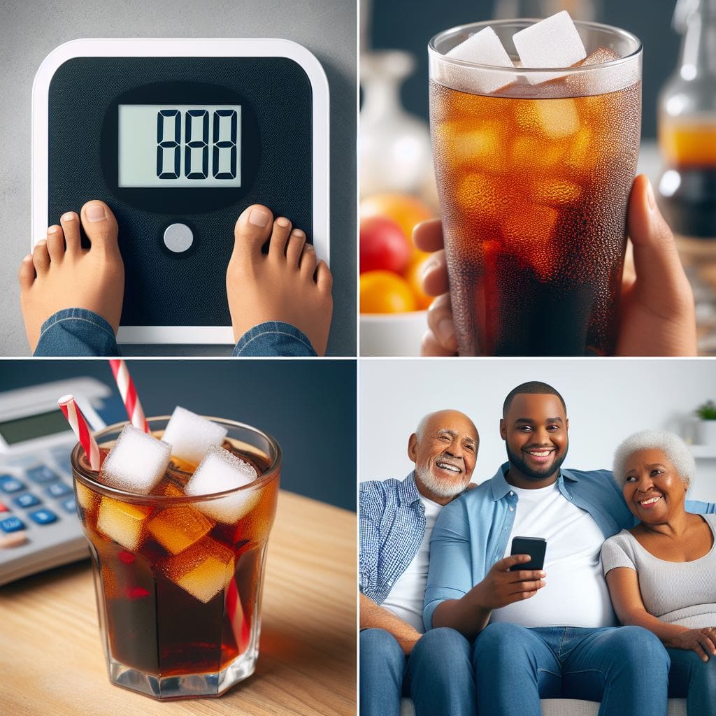 A collage of images depicting risk factors for diabetes