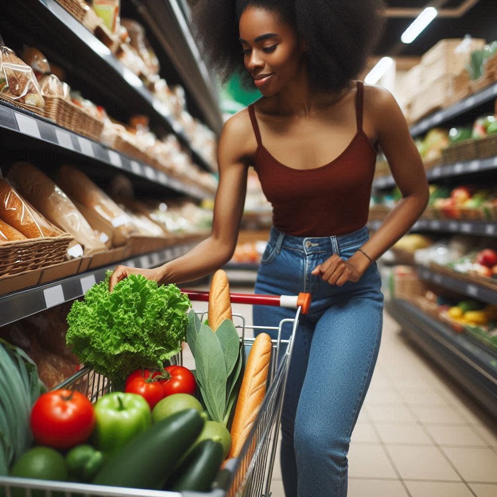 A person shopping for healthy groceries, focusing on fresh vegetables for a healthy heart diet.