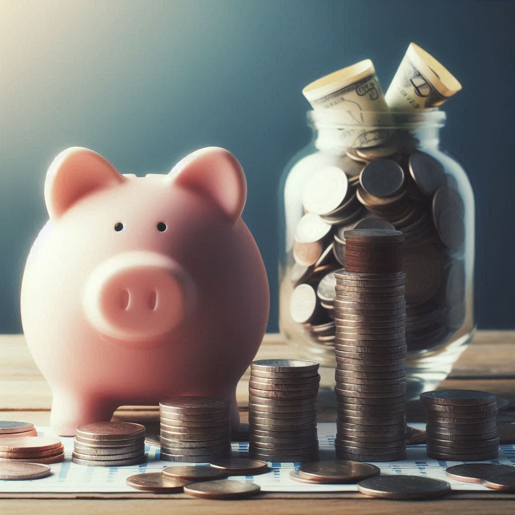 Piggy bank with a growing stack of coins, illustrating savings strategies to combat inflation