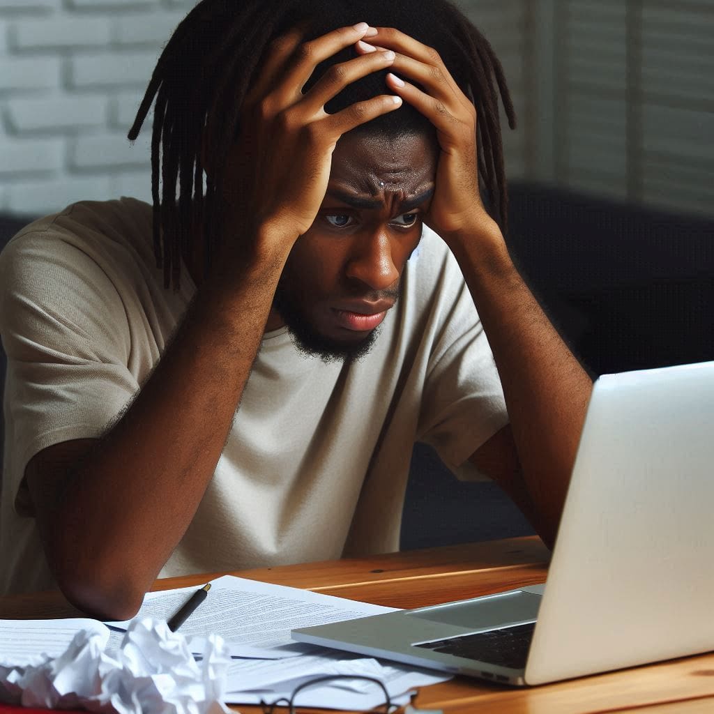 A person looking stressed and overwhelmed at their computer