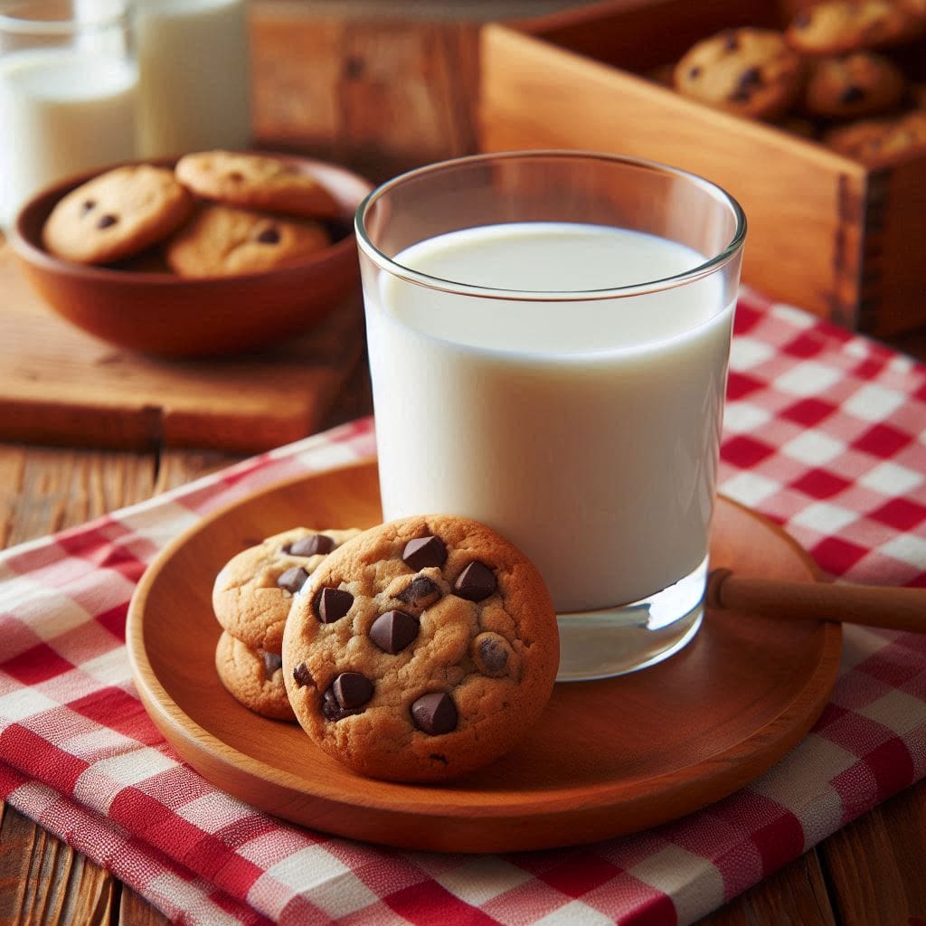 A glass of fresh milk on a wooden table