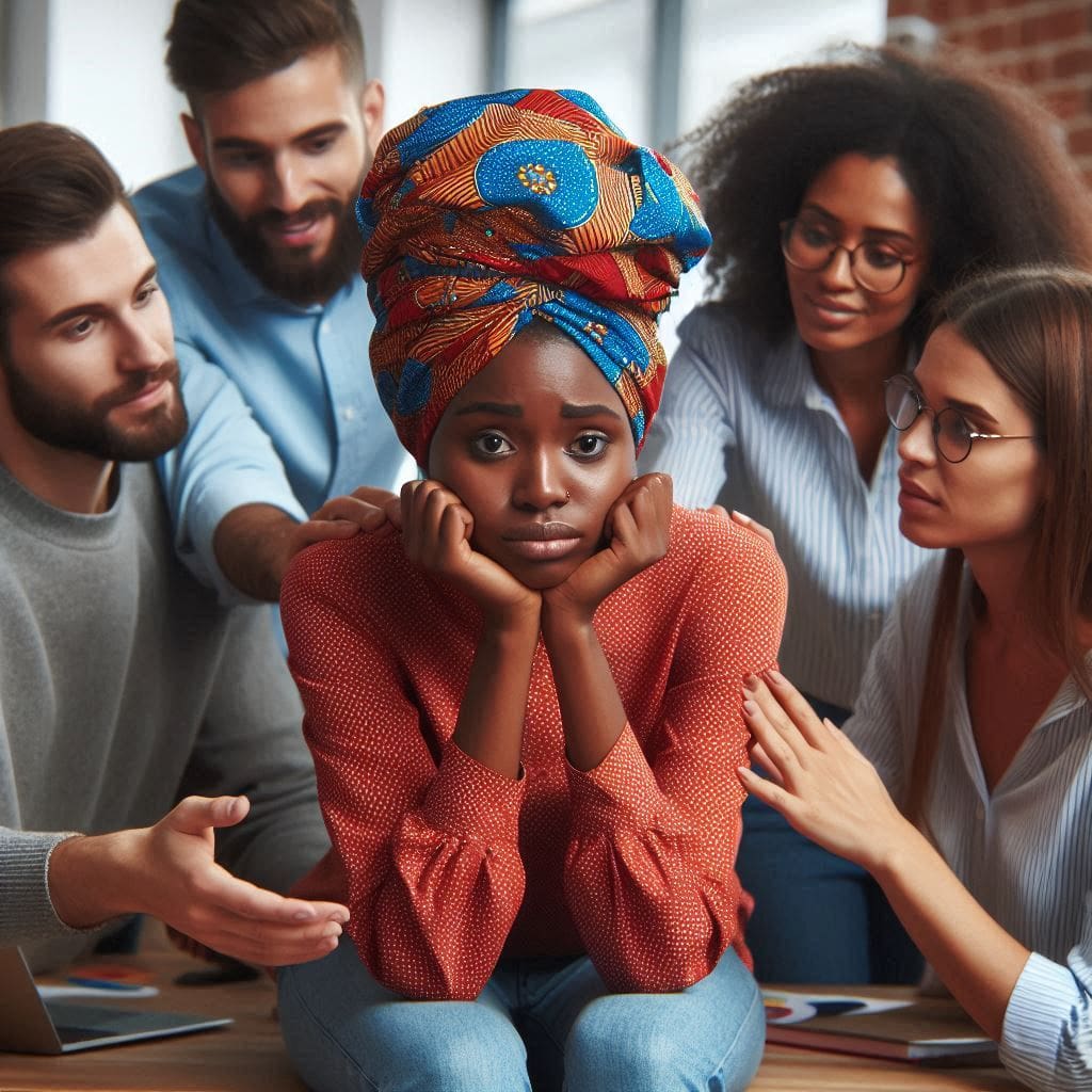 a lady facing rejection at work