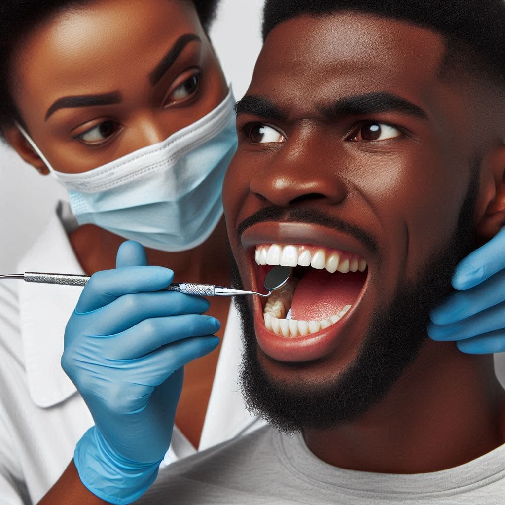 A dentist examining a patient’s teeth, emphasizing the importance of regular dental check-ups for preventing bad breath