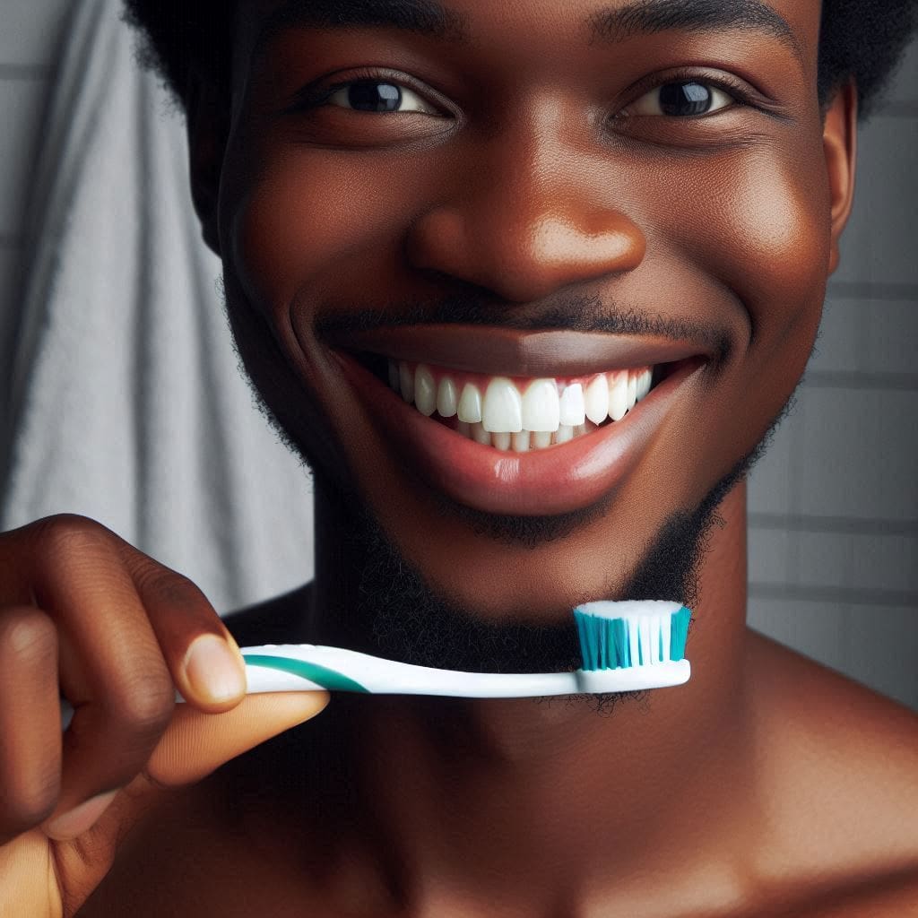 a person brushing their teeth to illustrate the importance of oral hygiene in preventing bad breath