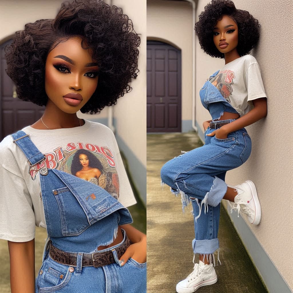 Nigerian woman in a casual outfit with denim jeans and a graphic tee