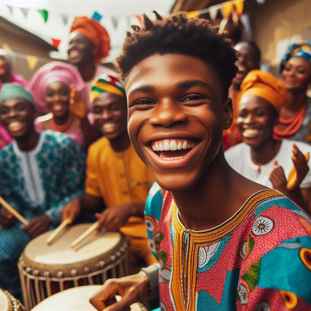 a Nigerian teen having fun with members of his community