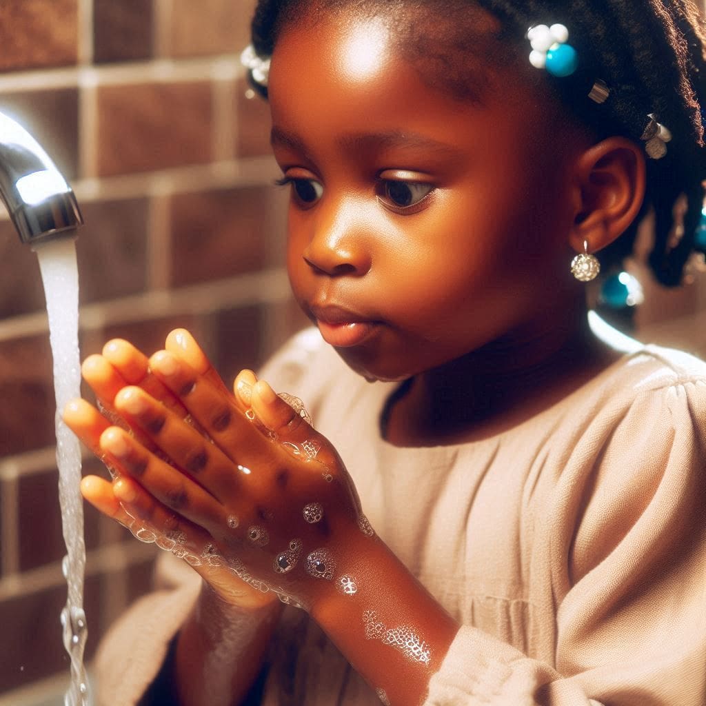 a young girl washing her hands- typhoid fever