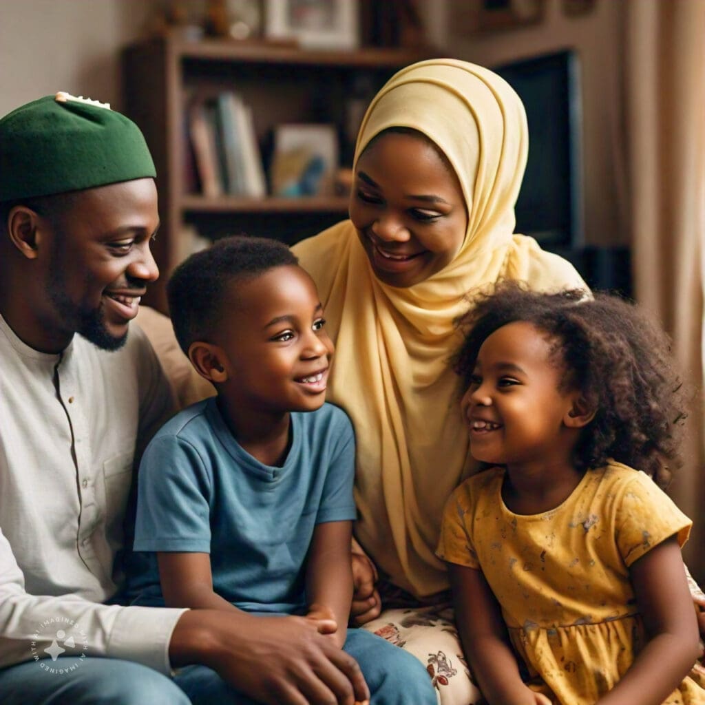 Nigerian parents engaging with their children in a supportive and loving environment