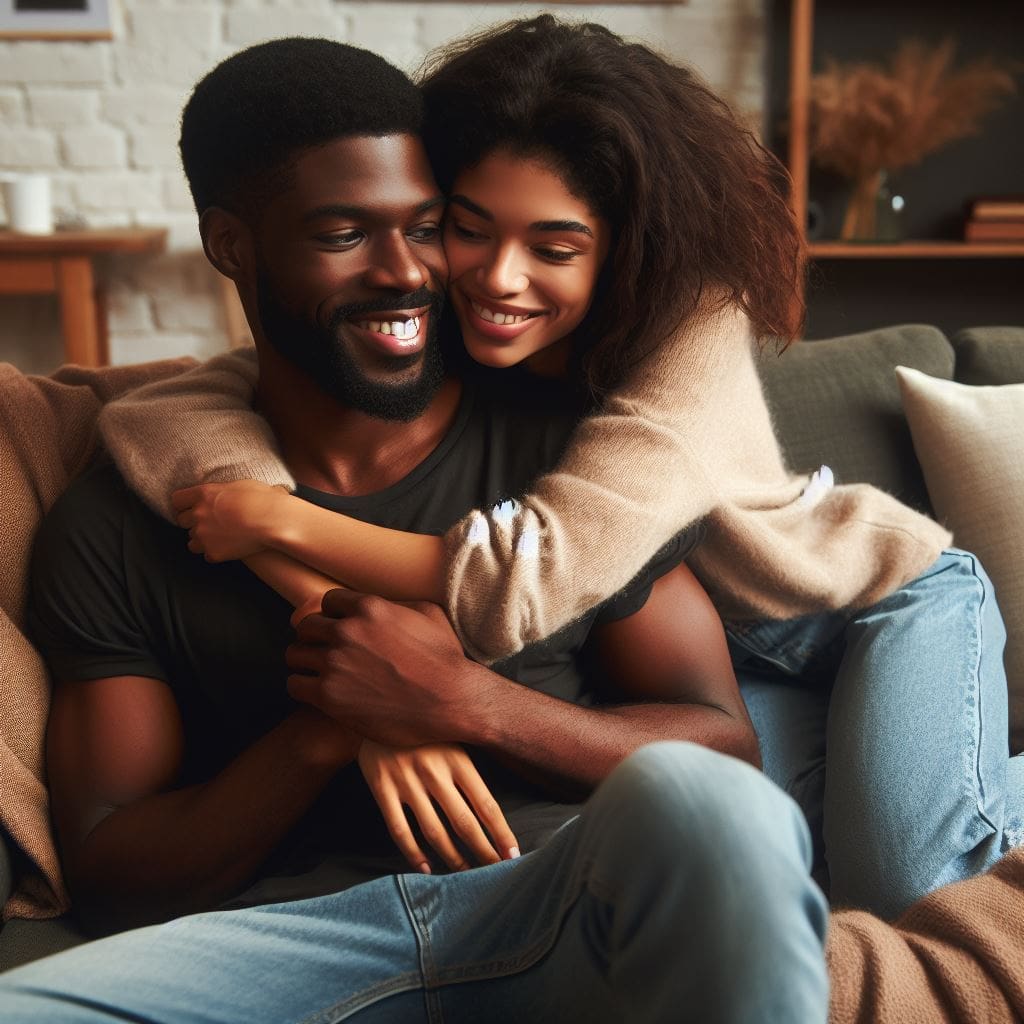 The-man-has-his-arm-around-the-woman-and-they-are-both-smiling-and-looking-at-each-other. A signal of a healthy relationship with boosted male sexual health