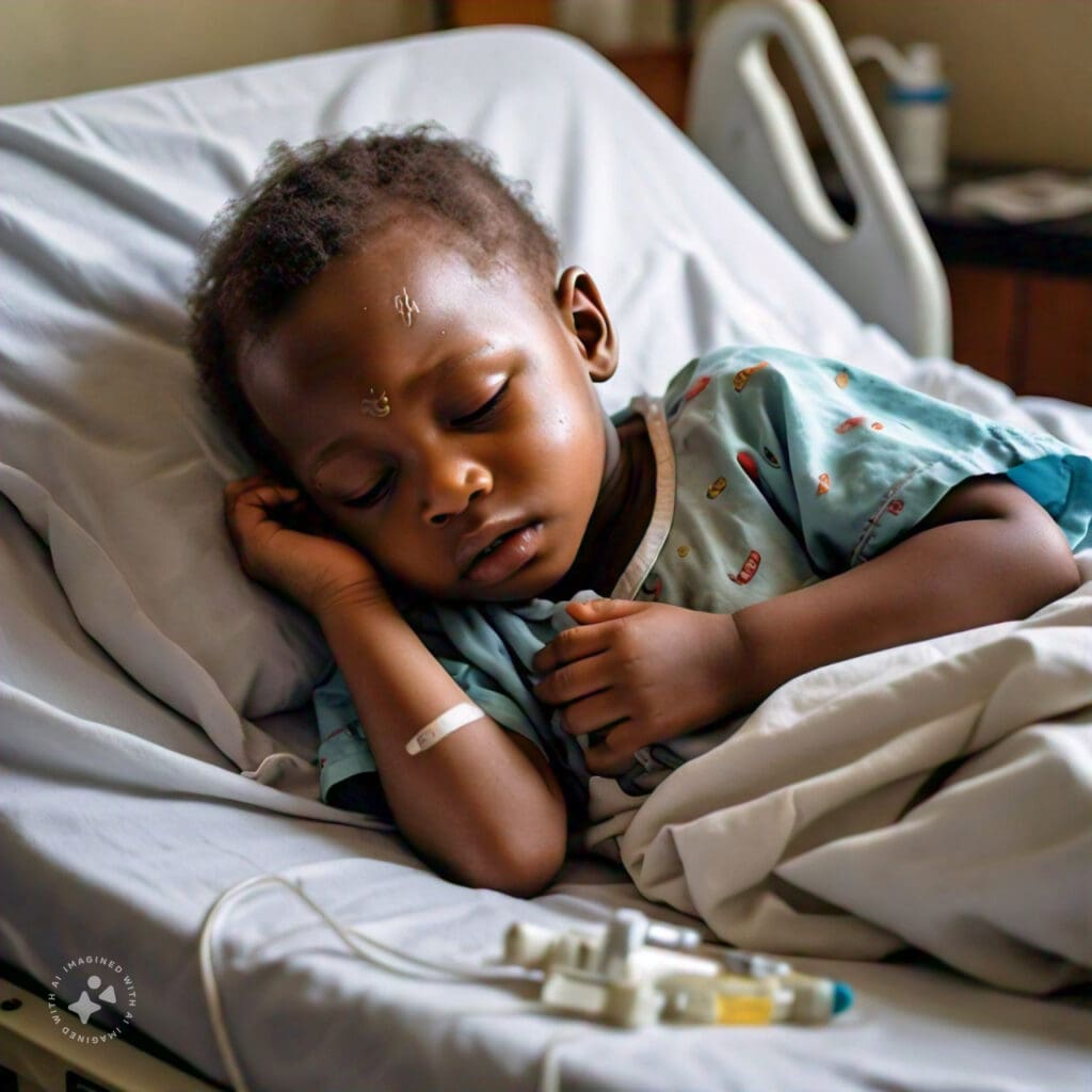 a sick child on the hospital bed- immunization