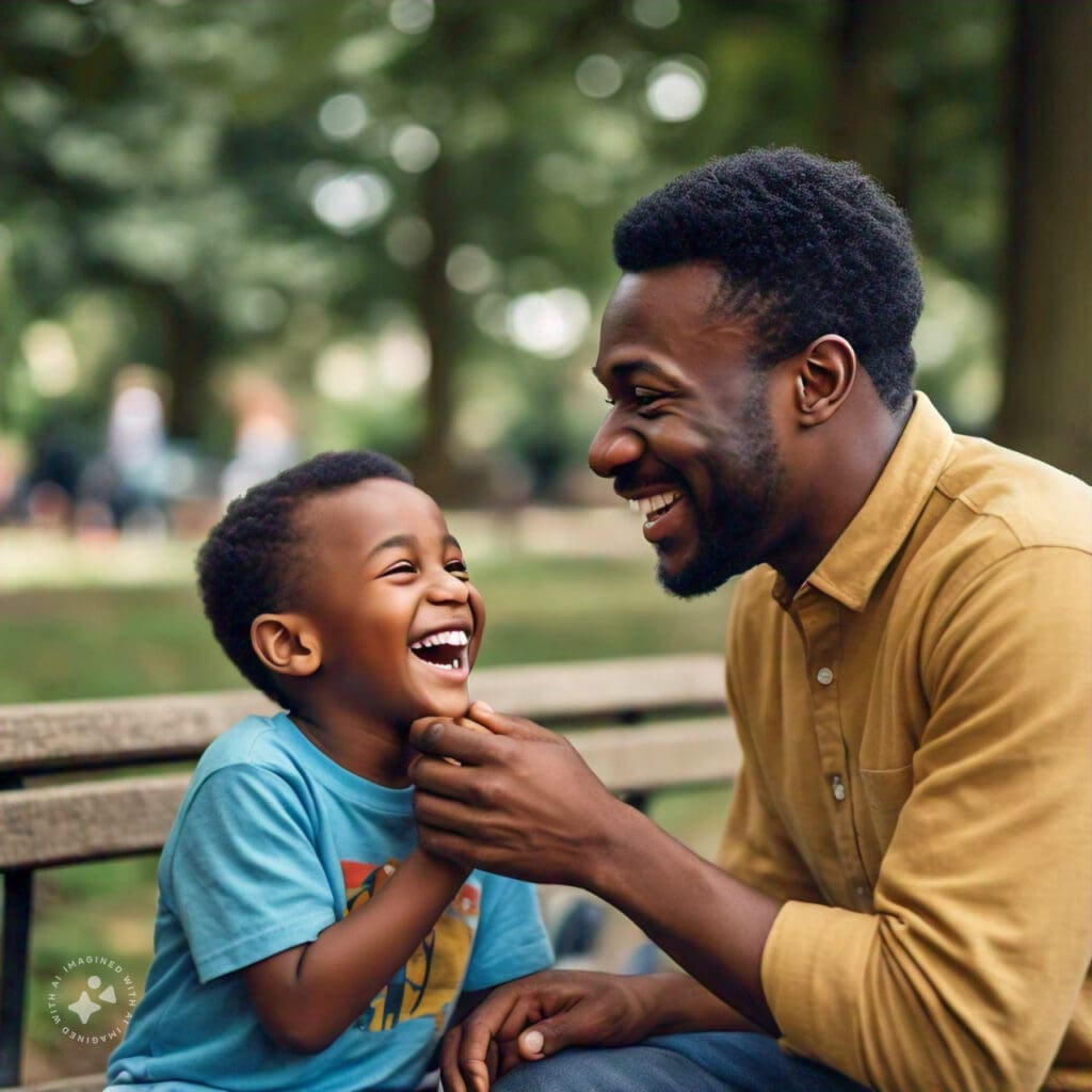 Father and Son Bonding A father and son sharing a moment of laughter and connection in a park