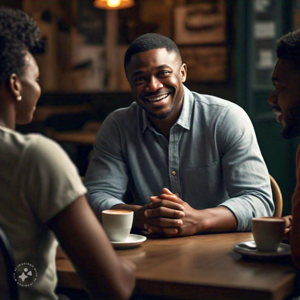 The Ultimate Strength in Male Vulnerability 2 A man having an open and heartfelt conversation with friends over coffee