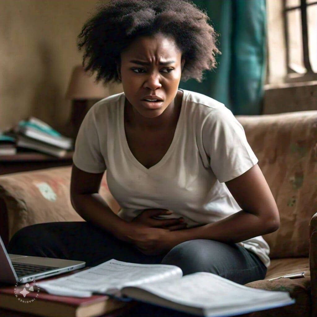 A Nigerian young woman experiencing menstrual cramps