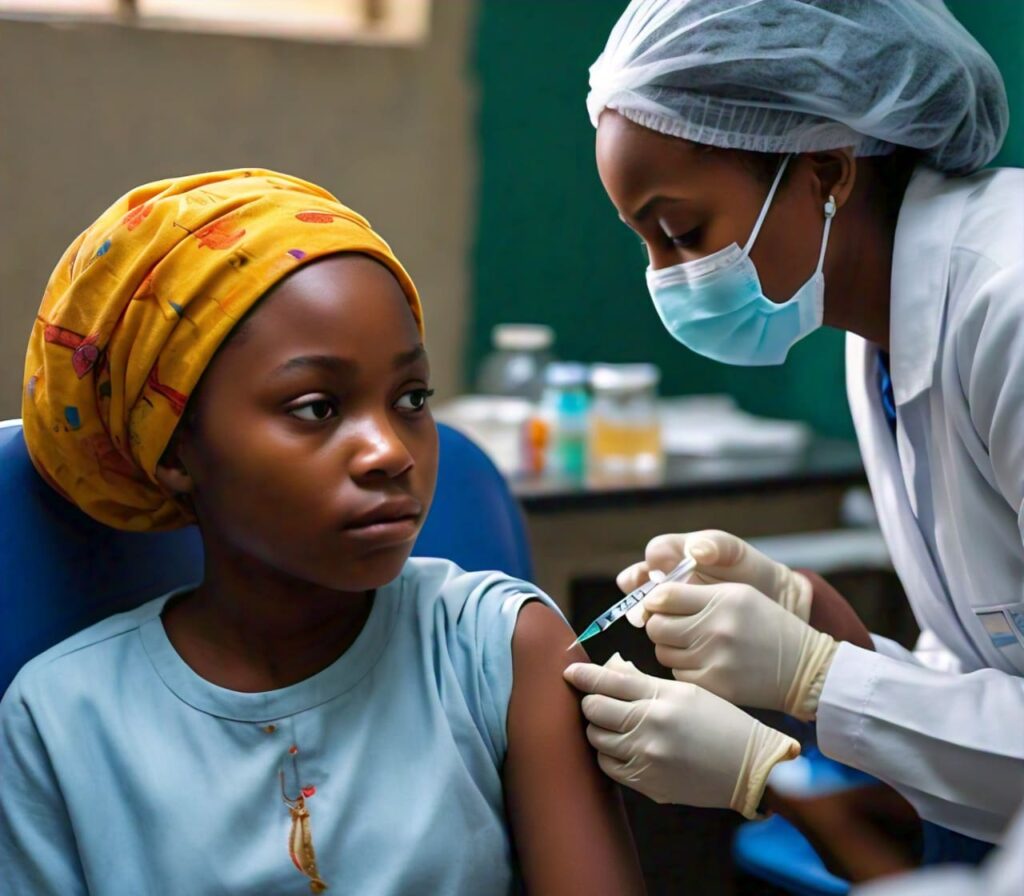 a young girl receiving vaccine-monkeypox