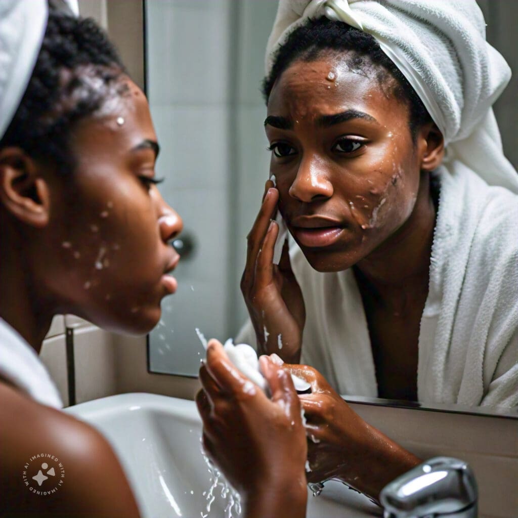 Person cleansing their face to help prevent and manage acne breakouts.