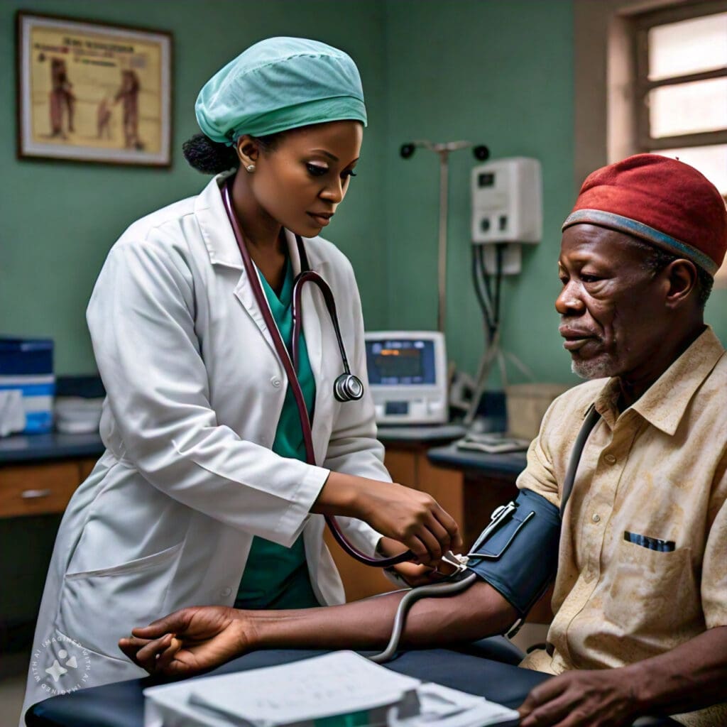 Doctor measuring a patient's blood pressure to check for hypertension