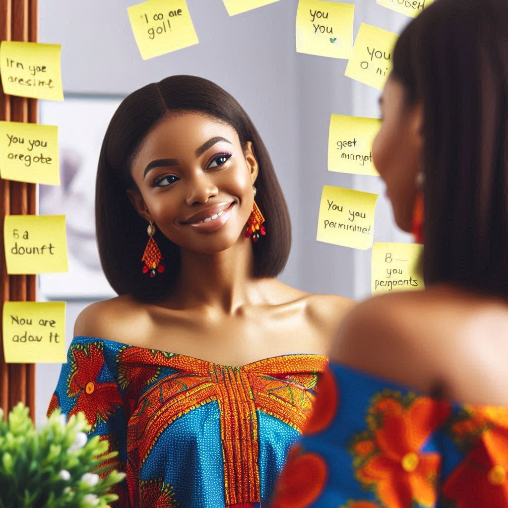 a happy lady looking at the mirror- limiting beliefs