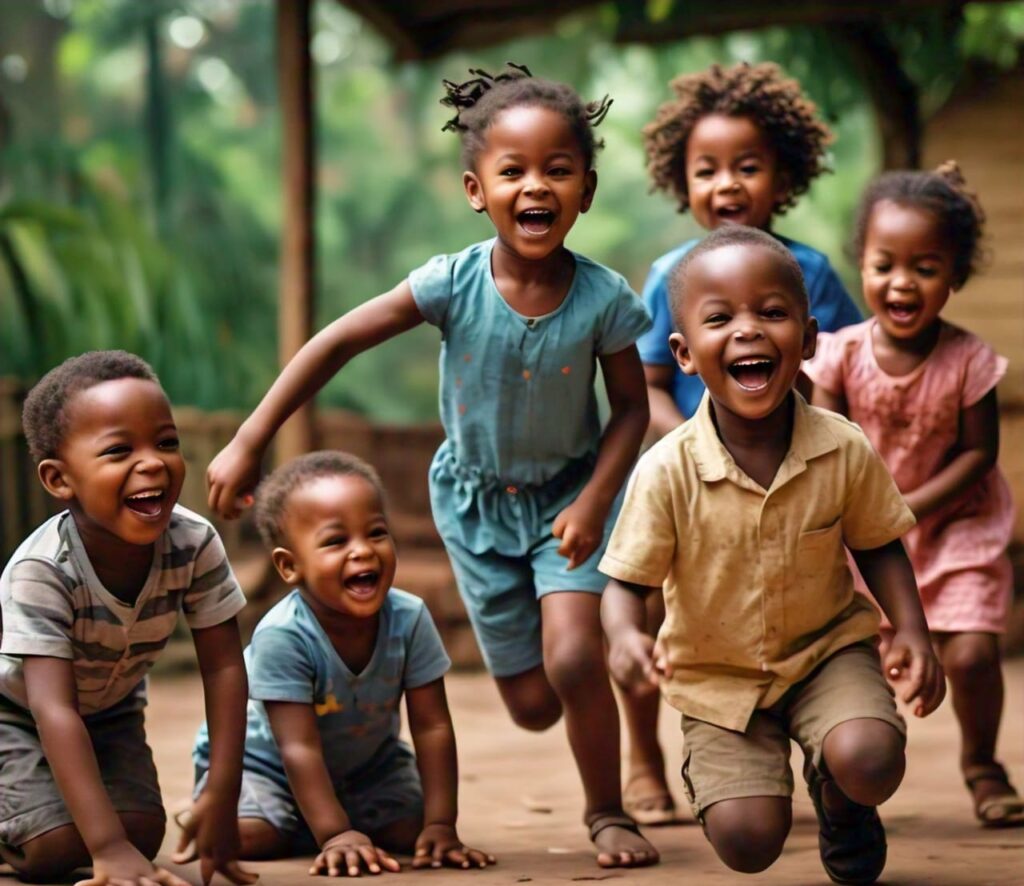 A group of children between ages 1-5 playing together happily