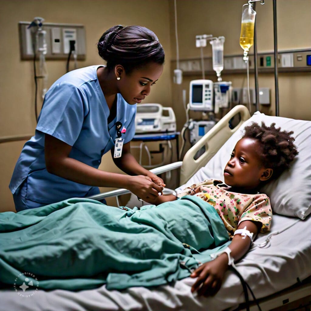 An African child being diagnosed with common health challenges in children